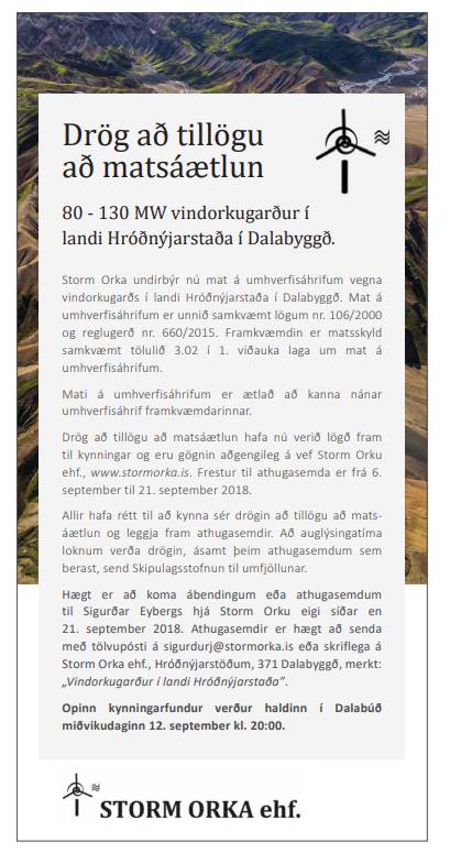 Auglýsing Storm Orku í Bændablaðinu