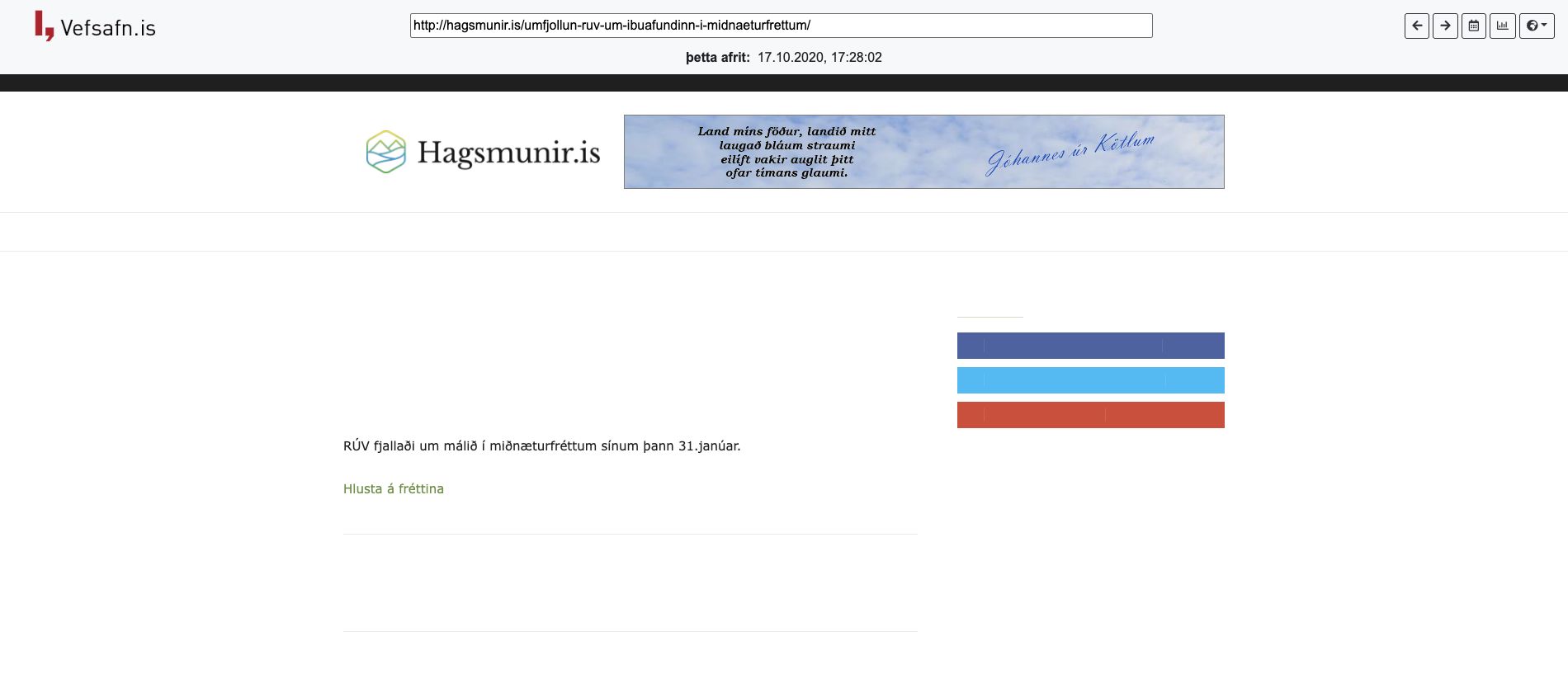 Umfjöllun RÚV um íbúafundinn í miðnæturfréttum