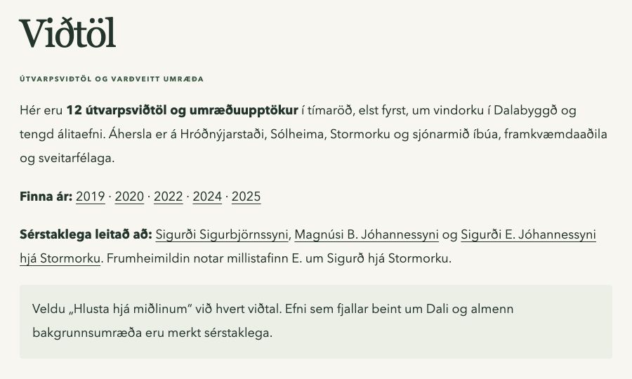 Viðtöl: Útvarpsumræða um vindorku í Dölum